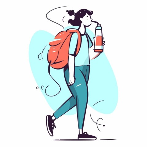 Young woman with a backpack and a bottle of water.