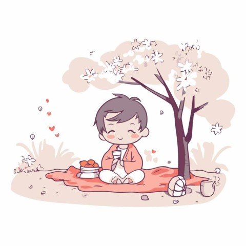 Illustration of a boy enjoying a picnic in the park