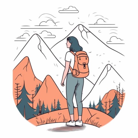 Vector illustration of a girl with a backpack standing in the mo