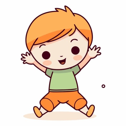 Cute little boy running and smiling in cartoon style.