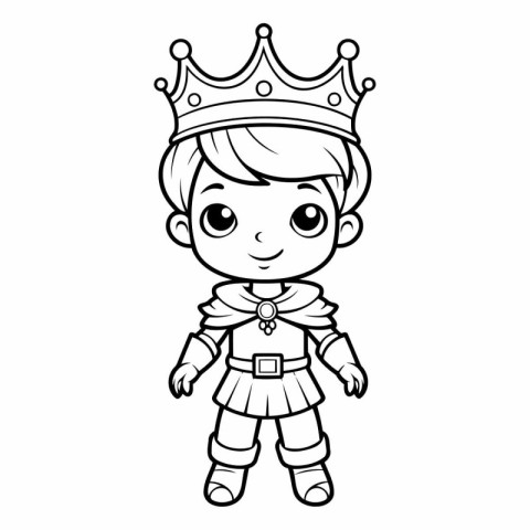 Cute cartoon prince with crown for coloring book.