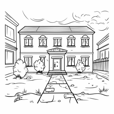 Cartoon illustration of a house with a train station on the back