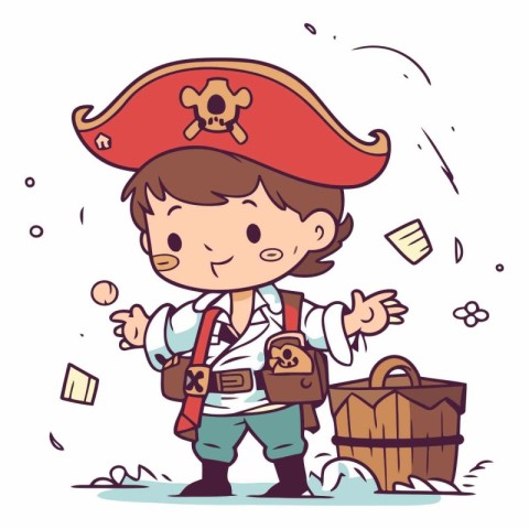 Pirate boy with treasure chest of a cartoon pirate boy.