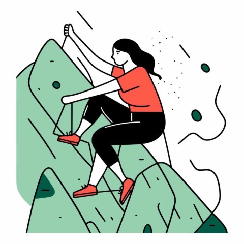 Woman climbing on the mountain. Climbing concept in flat style