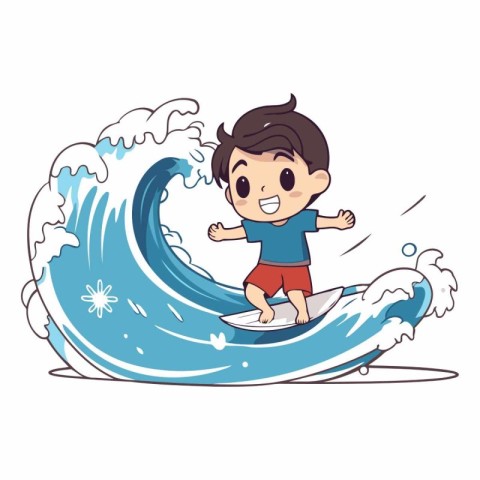 Boy surfing on the wave of a cartoon character.