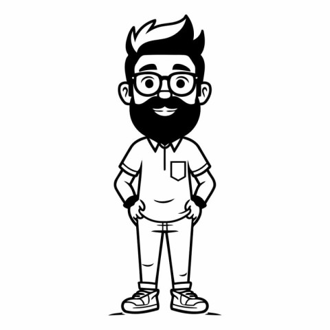 young man with beard and glasses cartoon vector illustration gra