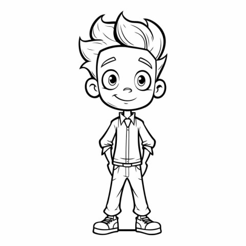 Cute cartoon boy. Hand drawn vector illustration for coloring bo