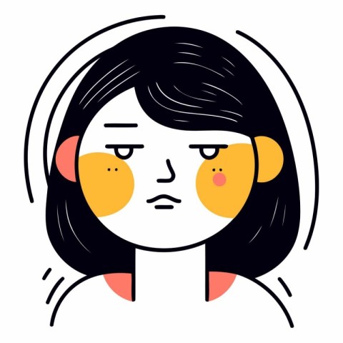 Sad woman face. Facial expression in cartoon style.