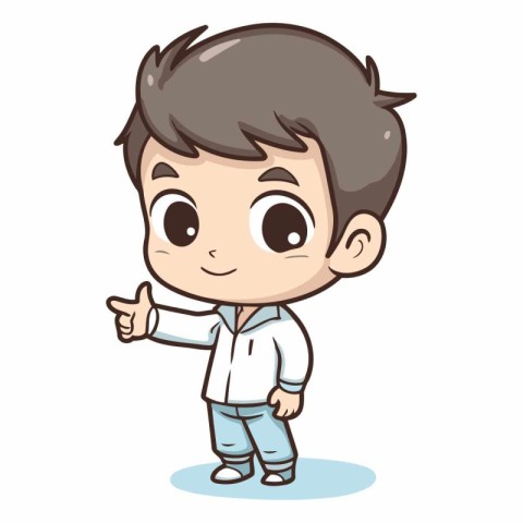 Boy pointing hand cartoon character vector illustration.
