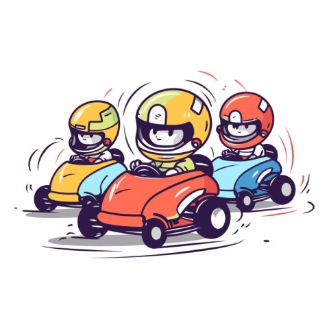 Cartoon karting kids in cartoon style.