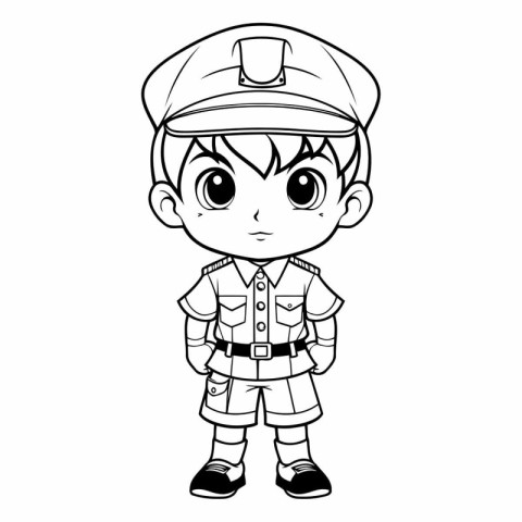 Coloring Page Outline Of a Cute Cartoon Policeman Vector