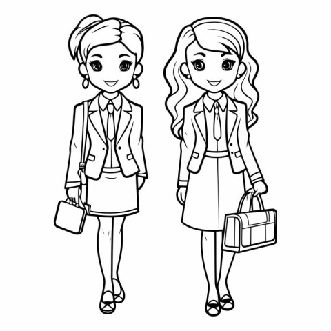 Coloring book for children: girls in business suits with briefca