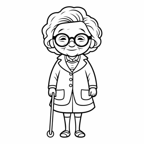 Grandmother cartoon vector illustration. Grandmother black and w