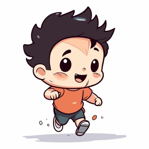 Cute boy running cartoon vector illustration isolated on a white