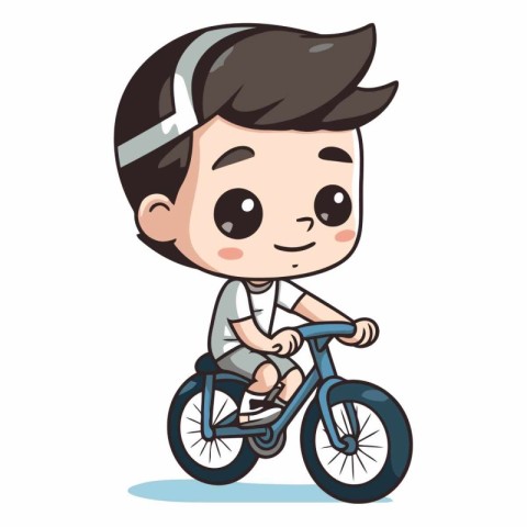 Boy riding bicycle vector illustration. Cute cartoon boy with bi