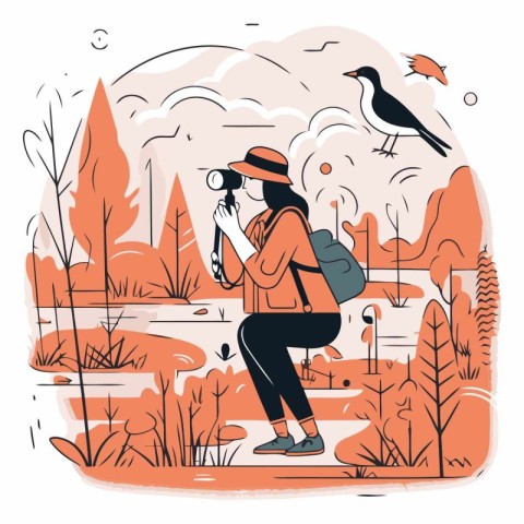 Vector illustration of a photographer with a camera and a bird i