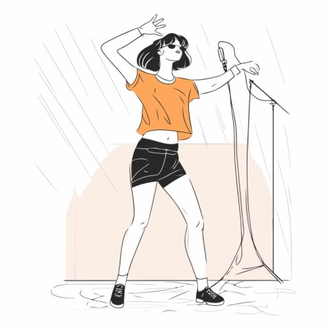 Vector illustration of a young girl singing into a microphone in