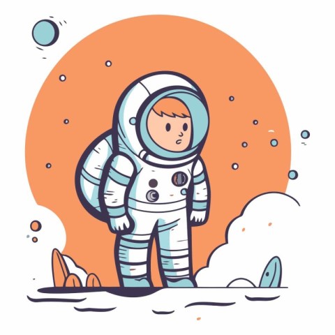 Astronaut in outer space in cartoon style.