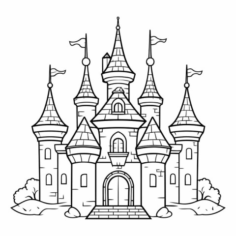 Cartoon castle. Fairytale castle for coloring book