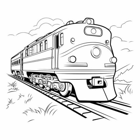 Vector illustration of a train on a background of nature. Monoch