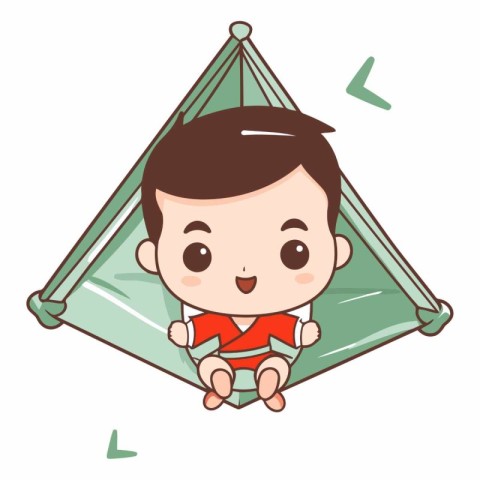 cute little boy in tent character vector illustration design. EP