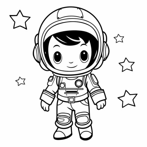 Cute astronaut boy in spacesuit for coloring book.