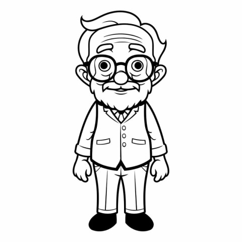 Grandfather Cartoon Mascot Character Vector Illustration. Black