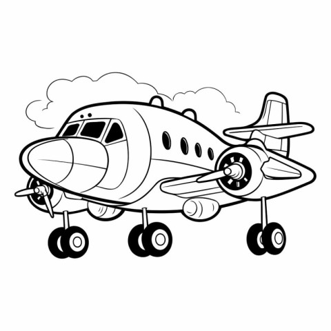 Vector illustration of a cartoon airplane. Coloring book for chi