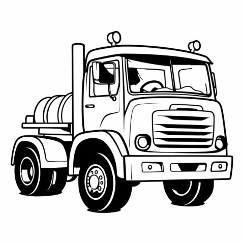 Cargo truck isolated on white background. Hand drawn style.