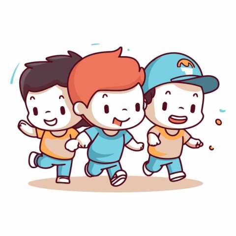 Cute boys running cartoon vector illustration graphic design. Ha