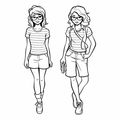 Fashion girls sketch of fashion girls in casual clothes.