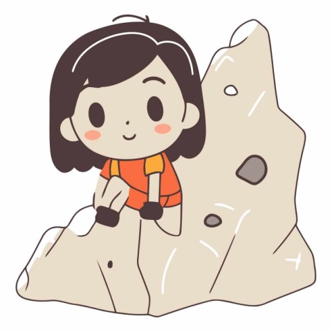 Illustration of a Little Girl Climbing a Rock on White Backgroun