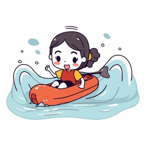 Girl riding on an inflatable boat in the sea.