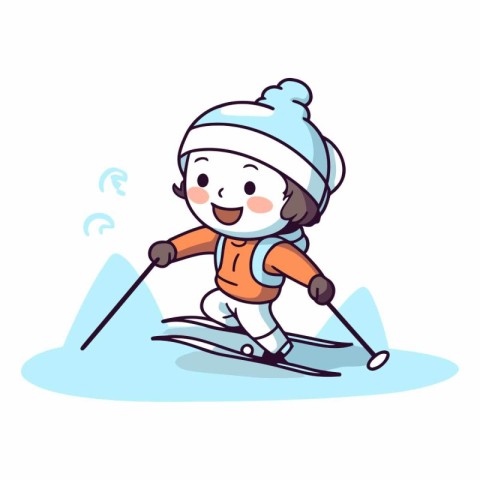 Cartoon skier girl skiing in winter season.