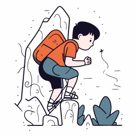 Climber on the rocks in linear style.