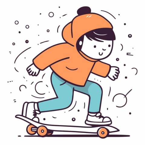 Vector illustration of a girl riding a skateboard on a white bac