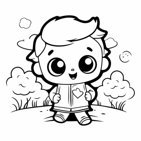 Black And White Cartoon Illustration of Cute Baby Boy Character