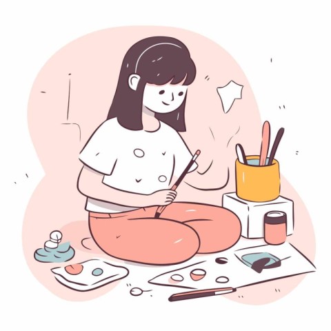 Vector illustration of a young woman doing her make-up at home