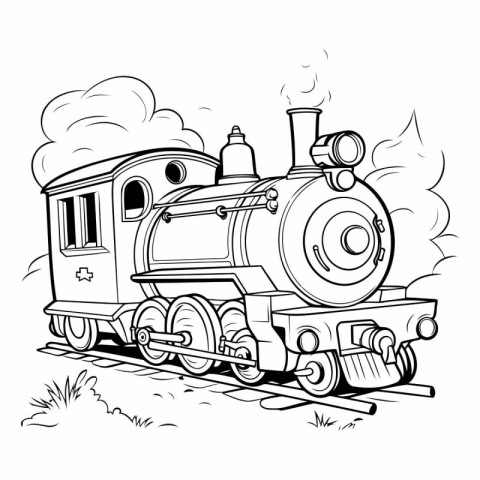 Steam locomotive on a white background. Cartoon style.