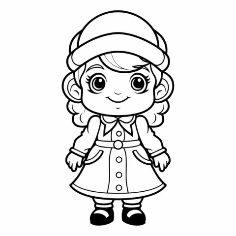 Coloring book for children: Little girl in a cap and dress