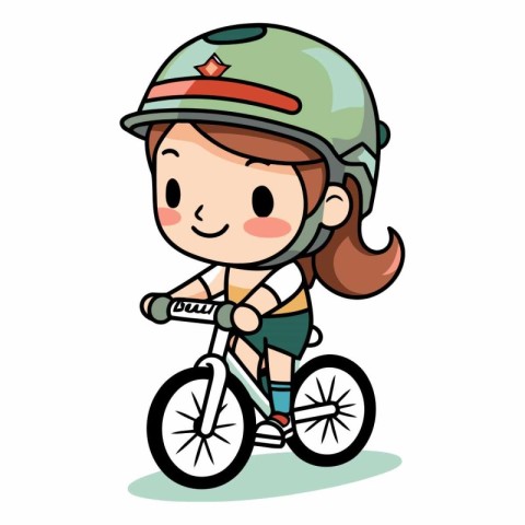 Cute girl riding a bicycle on white background.