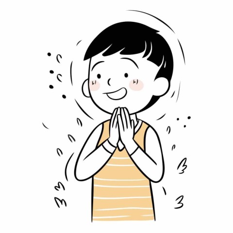 Illustration of a Kid Boy Praying with His Hands on His Chest