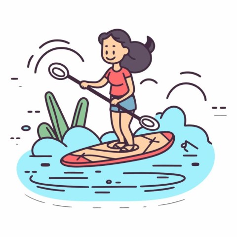 Girl on a stand up paddle board in the sea.