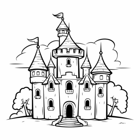 Fairytale castle. Hand drawn vector illustration in doodle style