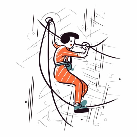 Man climbing on rope in doodle style.