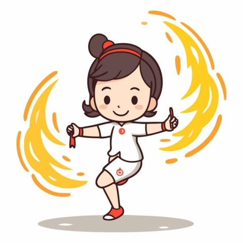 Girl running with fire. Cartoon vector illustration. Isolated on