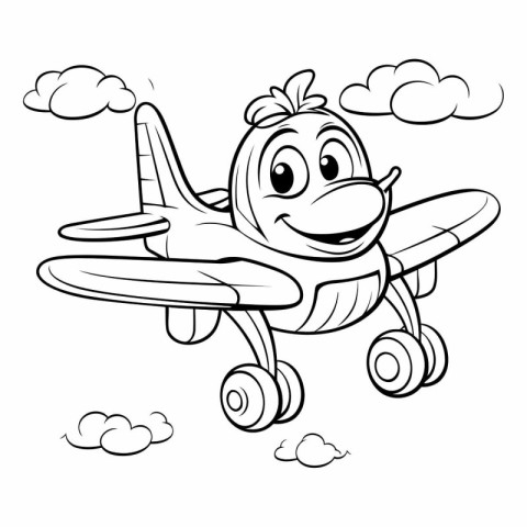 Airplane Cartoon Mascot Character Flying in the Clouds - Colorin