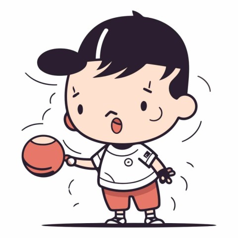 Cute little girl playing bowling ball in cartoon style.