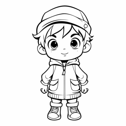 Cute little boy in winter clothes for coloring book