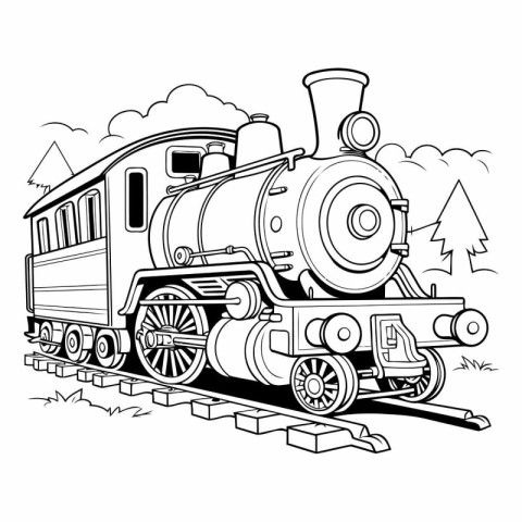 Steam locomotive. Coloring book for children.